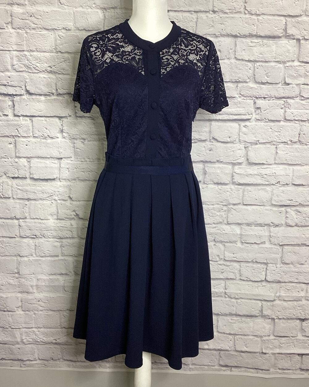 Missmay Womens Size M Navy With Navy Sheer Lace Fit & Flare Formal Dress Career